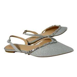 Jewel Badgley Mischka Camden Slingback Evening Flats Size 8.5 Silver Glitter